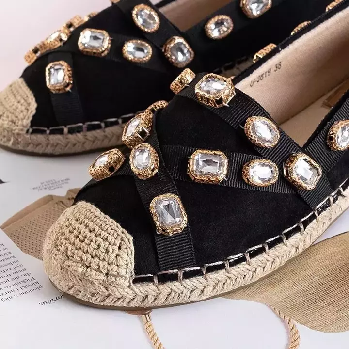 OUTLET Чорні жіночі еспадрилі з кристалами Wamba - Взуття