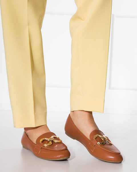 OUTLET Коричневі жіночі мокасини з декором Pyolens - Взуття