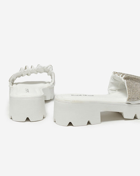 OUTLET Шльопанці жіночі білі з цирконами Emkoy- Взуття