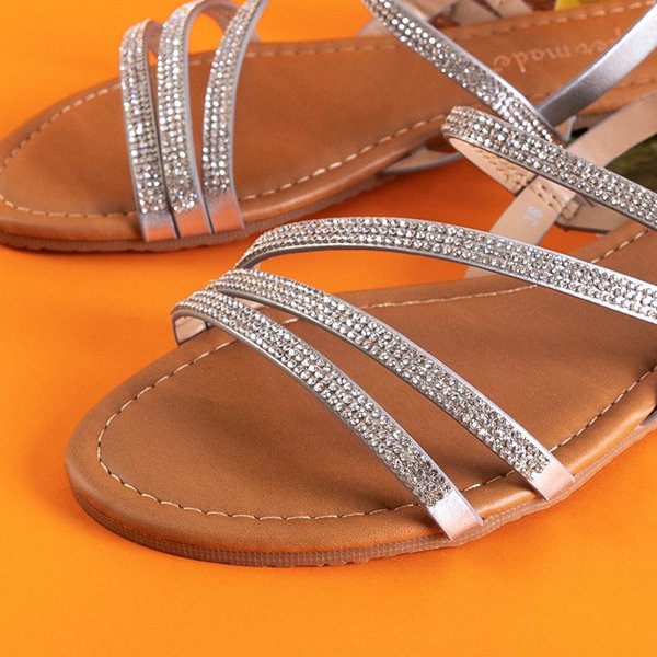 OUTLET Сріблясті жіночі босоніжки з фіанітами Mitali - Взуття