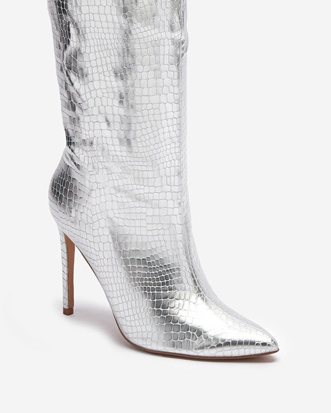 OUTLET Сріблясті жіночі черевики на шпильці з тисненням Power - Взуття