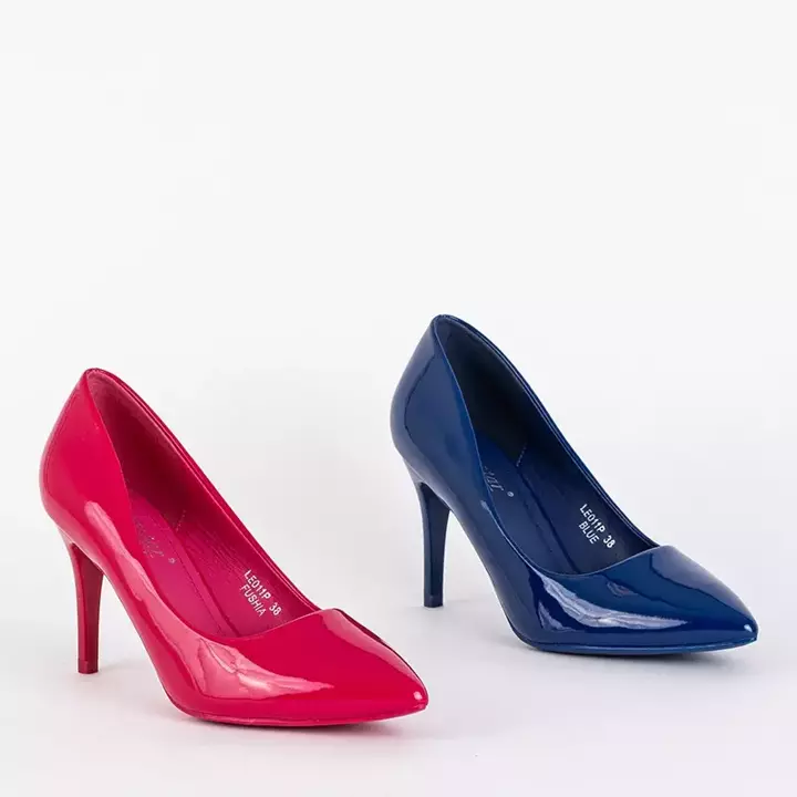 OUTLET Темно-сині туфлі-лодочки з еко-лакової шкіри на каблуці Valoris - Взуття