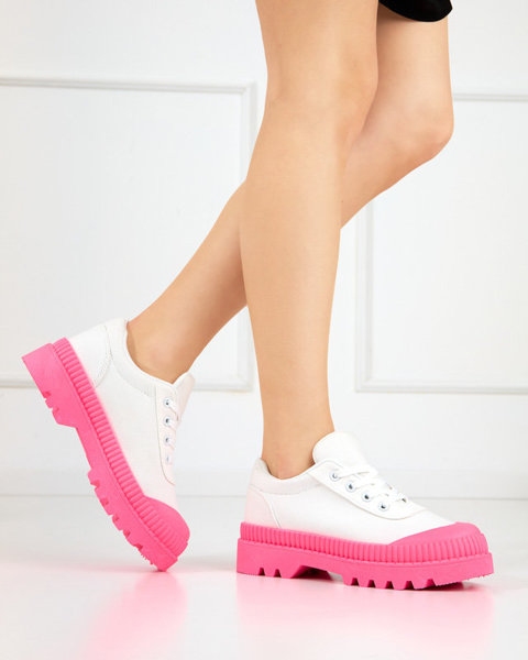 OUTLET Жіночі білі кросівки на неоново-рожевій підошві Comp - Взуття