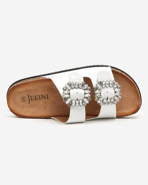 OUTLET Жіночі білі тапочки з декорованими застібками Olimika - Взуття