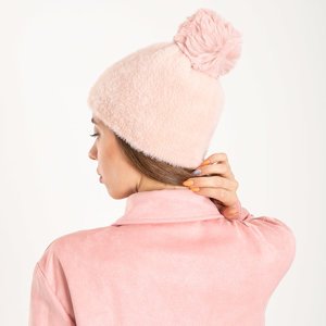 Рожева хутряна шапка з помпоном