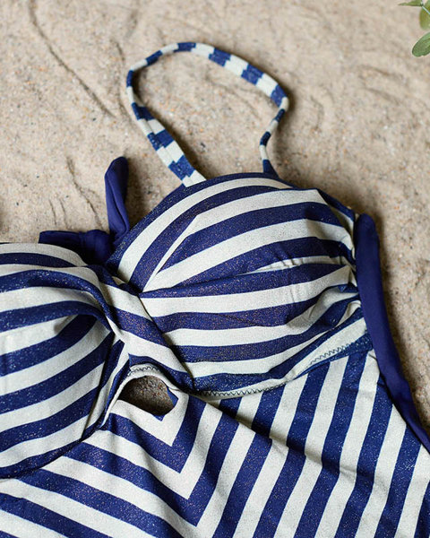 Суцільний темно-синій жіночий купальник в смужку - Білизна