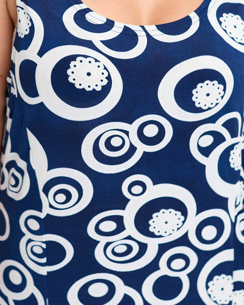 Темно-синьо-біла жіноча сукня з малюнком- Одяг