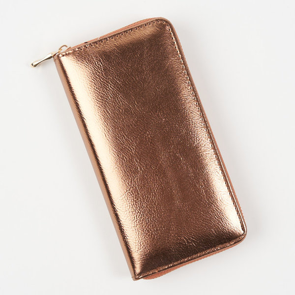 Великий коричнево-золотий жіночий гаманець з блискучим покриттям - Аксесуари