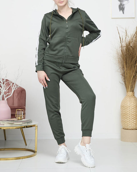 Зелений утеплений жіночий комплект блуза і штани в смужку - Одяг