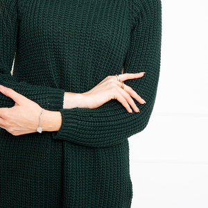 Зелений жіночий подовжений светр з розрізами