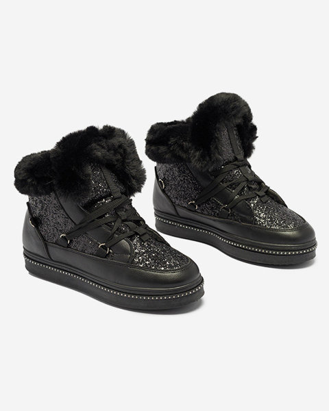 Жіночі чорні черевики на шнурівці з паєтками Gesita - Взуття