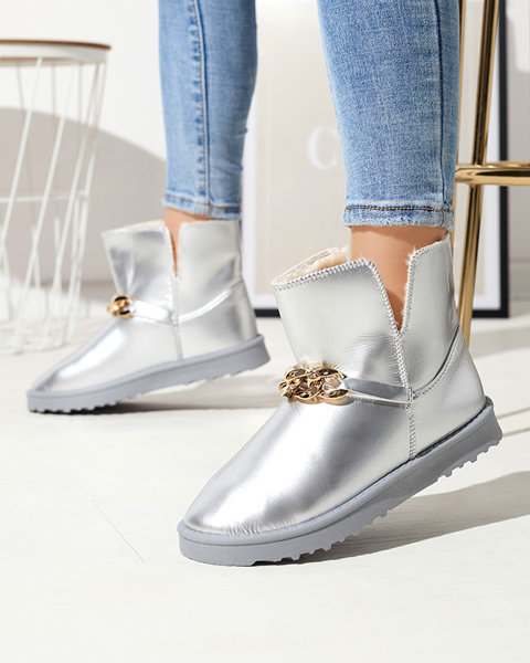 Жіночі лаковані снігоступи з екошкіри сріблястого кольору Plerussi- Footwear