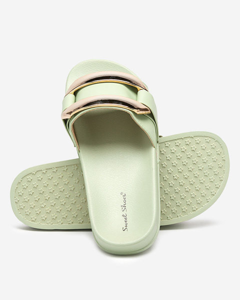 Жіночі зелені тапочки з золотим орнаментом Serina - Взуття